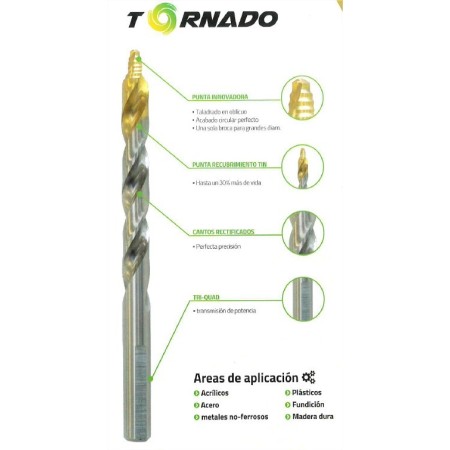 BROCA TORNADO DIN 338 Tin MANGO TRI-QUAD Ø4mm