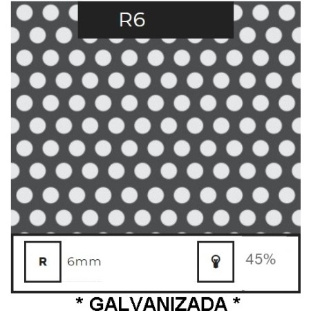 CHAPA PERFORADA AGUJERO REDONDO DE 6 MM ESPESOR 1,5 MM DE 3000X1500 *GALVANIZADA*
