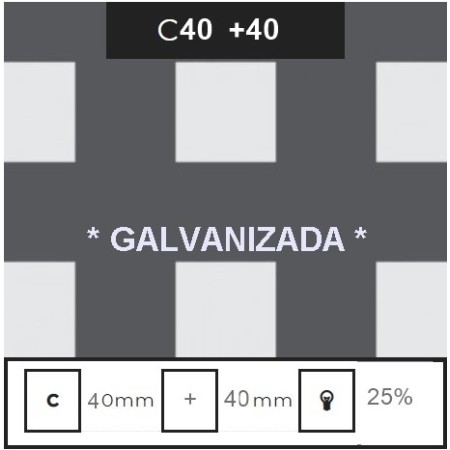 CHAPA PERFORADA AGUJERO CUADRADO DE 40X40MM, CALLE DE 40MM, ESPESOR 1,5MM DE 3000 X 1500 *GALVANIZ