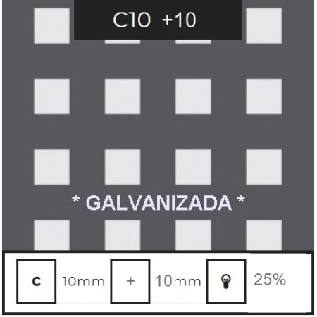 CHAPA PERFORADA AGUJERO CUADRADO DE 10X10MM, CALLE DE 10MM, ESPESOR 1,5MM DE 3000 X 1500 *GALVANIZ