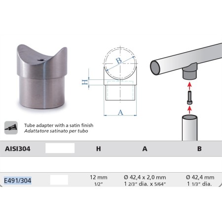 TAPÓN/SOPORTE PARA PASAMANOS DE TUBO DE Ø42,4mm ref. E491/304