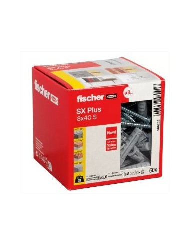 fischer 024772 - Taco PD 8 nylon S (Envase de 50 ud.), gris : :  Bricolaje y herramientas