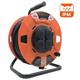 ALARGADERA EXTENSIBLE WESSER DE 40m CABLE DE  3x2.5 Y 4  BASES DE CORRIENTE IP44.