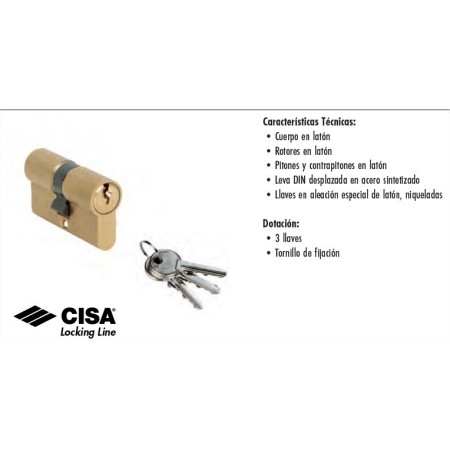 BOMBILLO CISA LOCKING LINE 30+40 LATÓN LEVA CORTA ref.08010.12.0LC