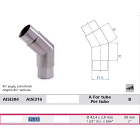 CODO INOXIDABLE DE 45º PARA TUBO DE  Ø42,4x2mm ref. E2015