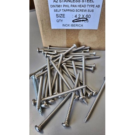 TORNILLO INOXIDABLE ROSCACHAPA DIN 7981 Ø4,2x60mm (€/100uds)
