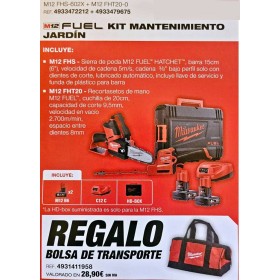 KIT DE MANTENIMIENTO DE JARDÍN MILWAUKEE M12 FHS-602X +  FHT20-0 + BOLSA DE TRANSPORTE