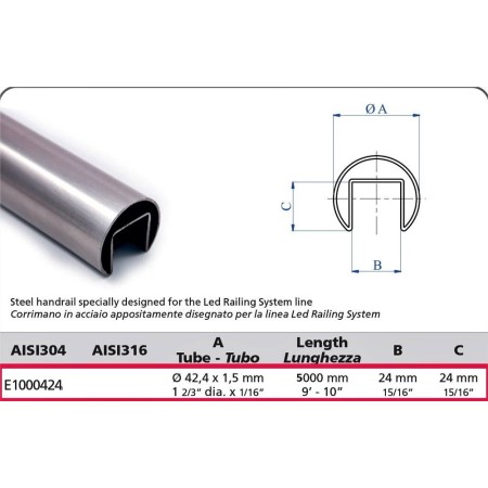 TUBO RANURADO INOXIDABLE Ø42x1,5x6000mm AISI316 ref. E1000424