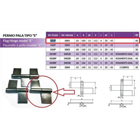 PERNIO DE PALA FACRISUR Ø20x100x45mm ref. 501P