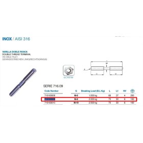 VARILLA INOXIDABLE DE DOBLE ROSCA M-8 IZDA/DCHA ROANDI ref. 716160608