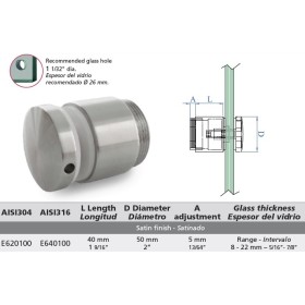 BOTÓN DE Ø50mm INOXIDABLE SATINADO PARA BARANDILLA DE CRISTAL ref. E640100