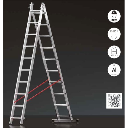 ESCALERA DE ALUMINIO FERRAL ELITE X2  DE 2 TRAMOS CONVERTIBLE DE 2x9 PELDAÑOS 2x2,6m.