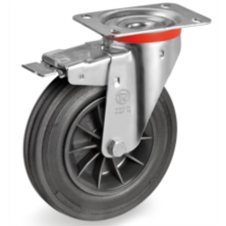 RUEDA TR Ø150 130Kg GOMA NEGRA CON FRENO ref. 525211