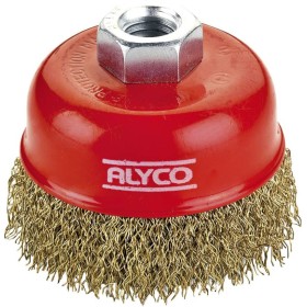 CEPILLO DE TAZA ALYCO DE ACERO ONDULADO LATÓN Ø75mm M-14 ref. 197610 CEPILLO DE TAZA ALYCO DE ACERO ONDULADO LATÓN Ø75mm M-14 ref. 197610