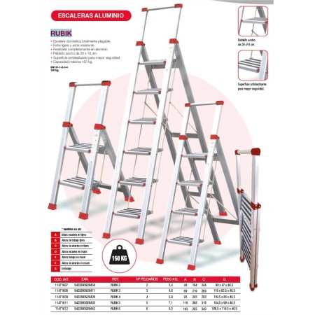 ESCALERA ALUMINIO DOMÉSTICA RUBIK EXTRAPLANA DE 5 PELDAÑOS