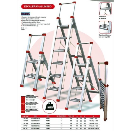ESCALERA ALUMINIO DOMÉSTICA RUBIK EXTRAPLANA 6 PELDAÑOS