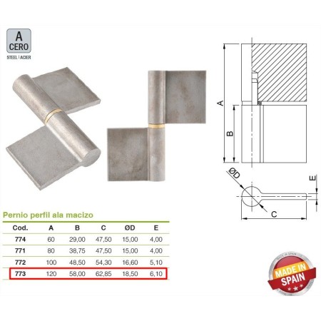 PERNIO DE ALA MACIZO ESTEBRO DE 120mm ref. 773