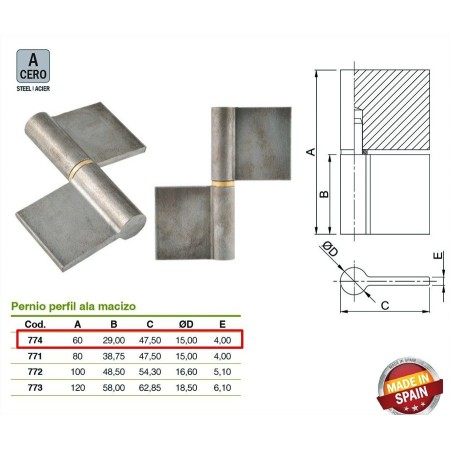 PERNIO DE ALA MACIZO ESTEBRO DE 60mm ref. 774