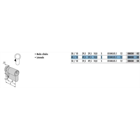 BOMBILLO CISA LEVA LARGA 40+10 NÍQUEL SERIE LOCKING LINE (MEDIO BOMBILLO)