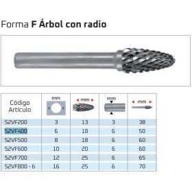 FRESA ROTATIVA GILLCUT ÁRBOL CON RADIO Ø6mm ref. 52VF400