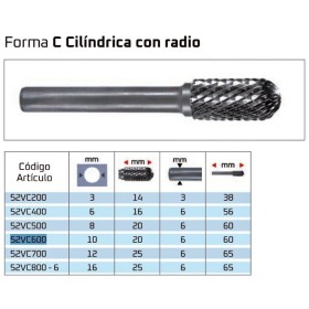 FRESA ROTATIVA GILLCUT CILÍNDRICA CON RADIO Ø10 ref. 52VC600
