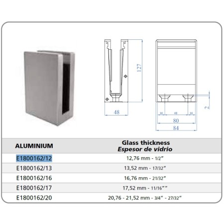 PINZA DE SUELO INDIA/ARTEFERRO DE ALUMINIO PARA CRISTAL12,76mm ref. E1800162/12