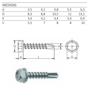 TORNILLO BROCA CABEZA HEXAGONAL DIN.7504-K 6,3x25 SIN ARANDELA P-16 ZINCADO (€/100ud)