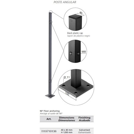 POSTE ANGULAR PARA CERRAMIENTO ARTEFERRO SHIELD DE 40x40/1200mm ref. I119710136