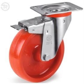 RUEDA TELLURE ROTA Ø80mm 180Kg NYLON ROJO TEMINSA CON FRENO ref. 686801RED