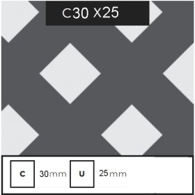 CHAPA PERFORADA DECOR. ROMBO LISO DE 30X30MM, CALLE DE 25MM, ESPESOR 1,5MM DE 2000 X 1000
