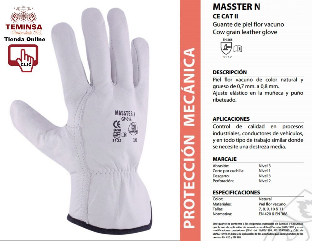 GUANTE DE PIEL FLOR VACUNO. MOD. MASTER N. Teminsa Online