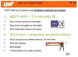 ANCLAJE QUIMICO CE SPIT MULTI-MAX 280ML. Caracteristicas