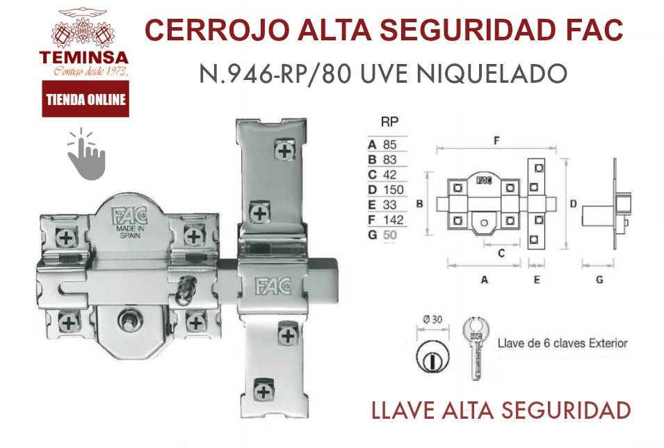 Cerrojo FAC UVE 946RP/80 anti-bumping puerta blindada ORO