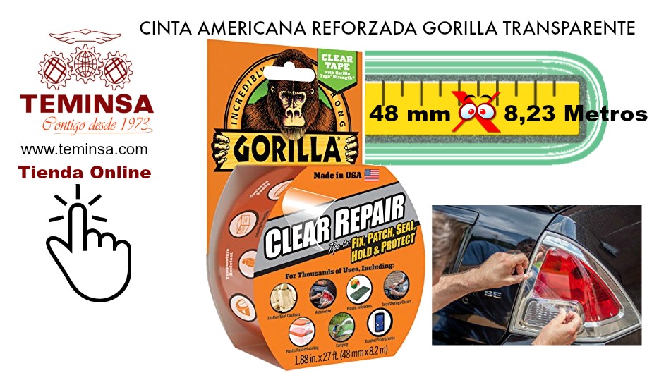 CINTA AMERICANA REFORZADA GORILLA DE 8.2M.X48MM TRANSPARENTE Teminsa Online