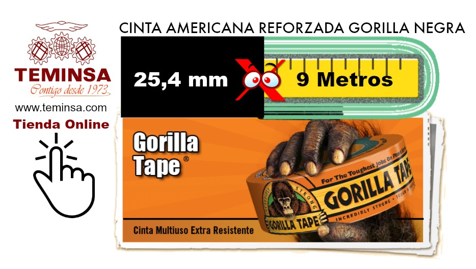 CINTA AMERICANA REFORZADA GORILLA DE 9M.X25.4MM NEGRA Teminsa Online