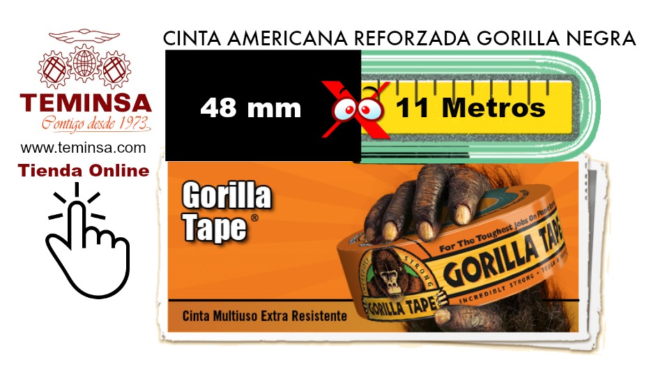 CINTA AMERICANA REFORZADA GORILLA TAPE DE 11M.X48MM. NEGRA Teminsa Online
