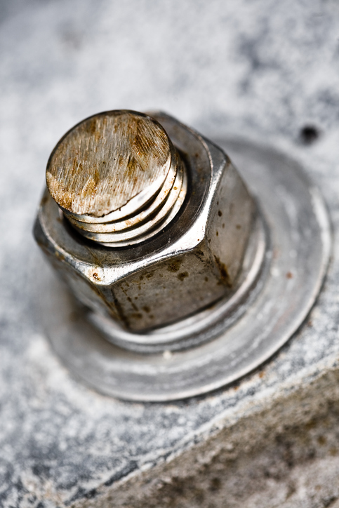 Close-up of nut with bolt and washer